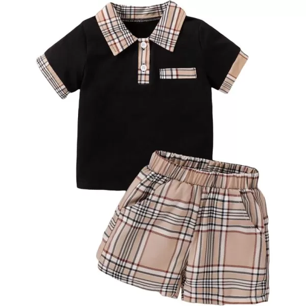 WDIRARA Toddler Boy's 2 Piece Outfit Plaid Short Sleeve Button Polo Shirt and Shorts Set