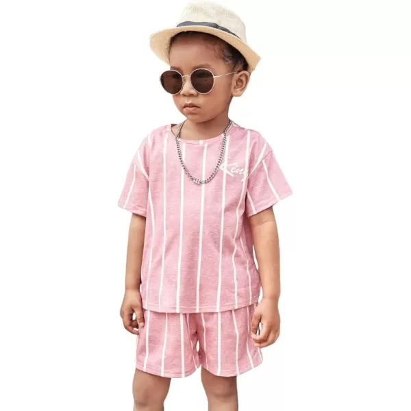 WDIRARA Toddler Boy's 2 Piece Outfit Striped Letter Graphic Print Short Sleeve Tee and Shorts Set