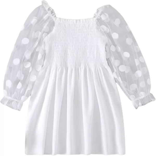 WDIRARA Toddler Girl's Polka Dots Mesh Flounce Long Sleeve Flared Shirred Dress