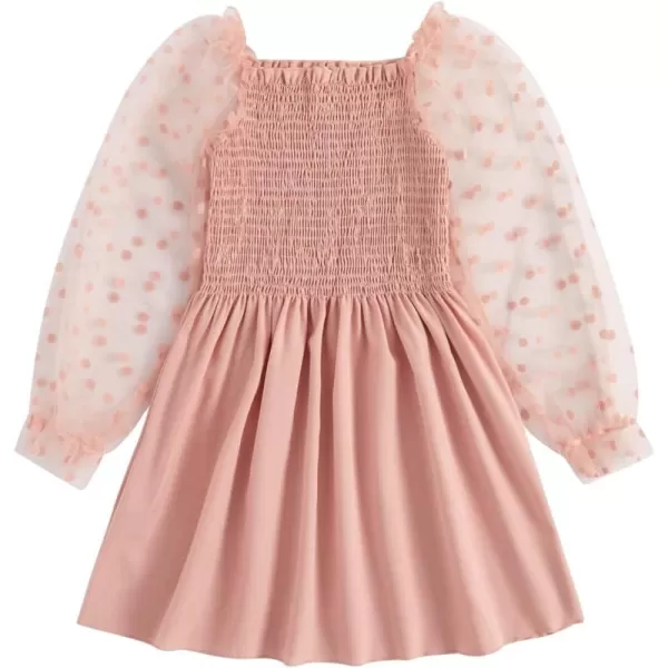 WDIRARA Toddler Girl's Polka Dots Mesh Flounce Long Sleeve Flared Shirred Dress