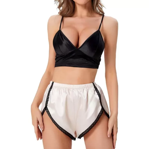 WDIRARA Women's 2 Piece Contrast Binding Heart Print Cami Top and Shorts Satin Pj Set
