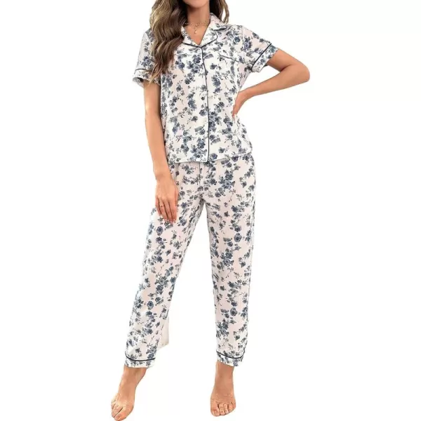 WDIRARA Women's 2 Piece Cow Print Button Down Short Sleeve Top and Pants Pj Set