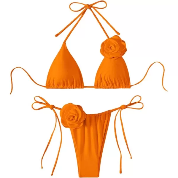 WDIRARA Women's 2 Piece Floral Appliques Swimsuits Halter String Triangle Bikini Set Beach Bathing Suit