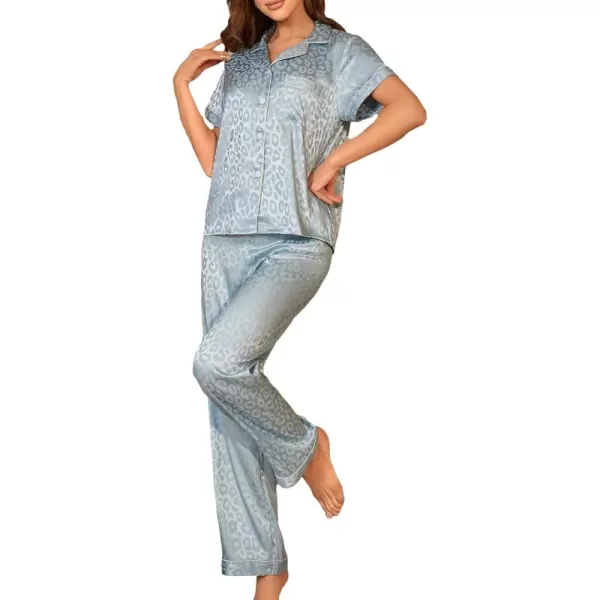WDIRARA Women's 2 Piece Sleepwear Striped Satin Short Sleeve Shirt and Pants Pajama Set
