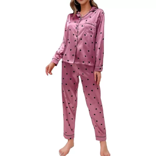 WDIRARA Women's 2 Piece Sleepwear Striped Satin Short Sleeve Shirt and Pants Pajama Set