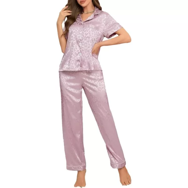 WDIRARA Women's 2 Piece Sleepwear Striped Satin Short Sleeve Shirt and Pants Pajama Set