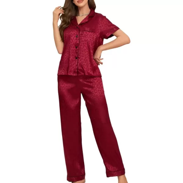 WDIRARA Women's 2 Piece Sleepwear Striped Satin Short Sleeve Shirt and Pants Pajama Set