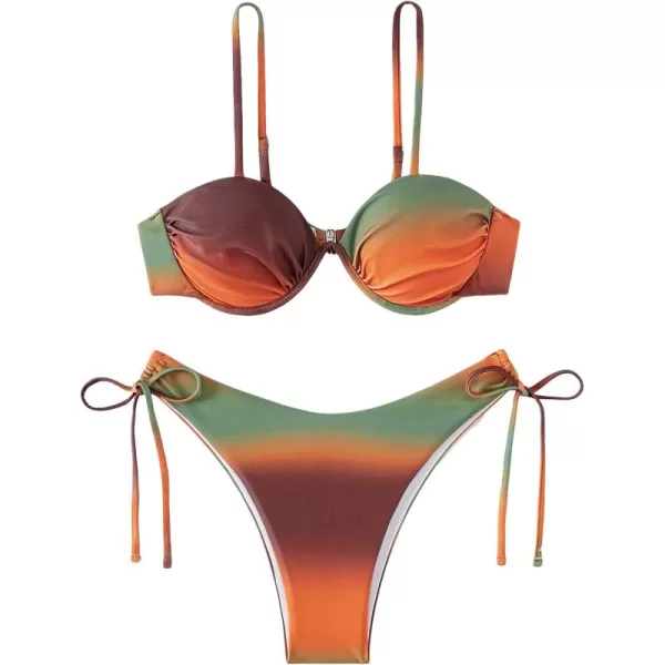 WDIRARA Women's 2 Piece Sphagetti Strap Bikini Set Push Up Tie Side Drawstring Underwire Bikini Swimsuit