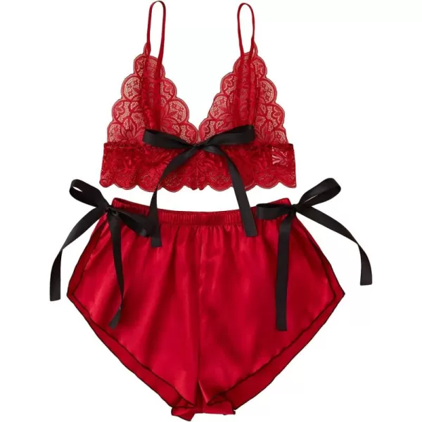 WDIRARA Women's 2Pcs Floral Lace Cami Top with Shorts Sleepwear Pajama Set