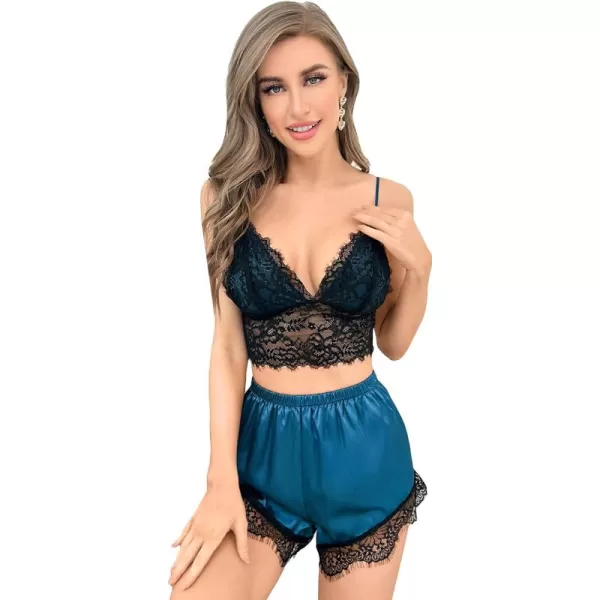 WDIRARA Women's 2Pcs Floral Lace Cami Top with Shorts Sleepwear Pajama Set