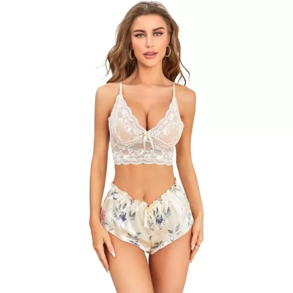 WDIRARA Women's 2Pcs Floral Lace Cami Top with Shorts Sleepwear Pajama Set
