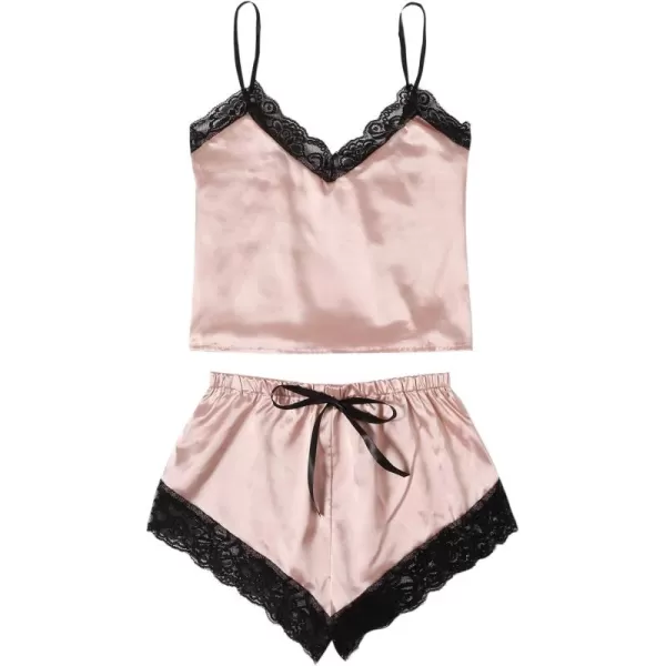 WDIRARA Women's 2Pcs Floral Lace Cami Top with Shorts Sleepwear Pajama Set