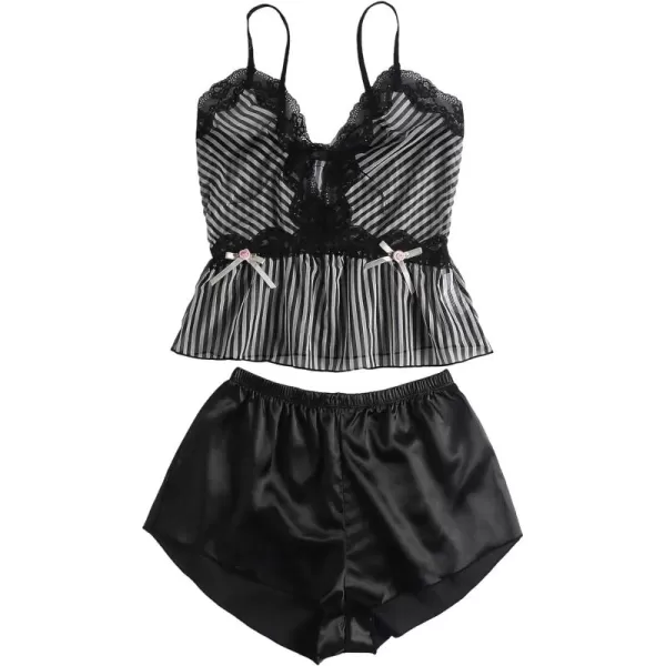 WDIRARA Women's 2Pcs Floral Lace Cami Top with Shorts Sleepwear Pajama Set