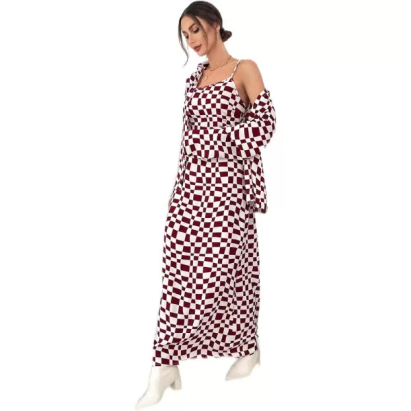WDIRARA Women's 3 Piece Outfits Colorblock Button Front Shirt and Cami Top with Wide Leg Pants