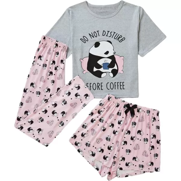 WDIRARA Women's 3 Piece Sleepwear Cow Print Short Sleeve Round Neck Tee Top and Shorts Pajamas Set with Pants