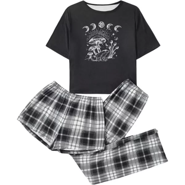 WDIRARA Women's 3 Piece Sleepwear Cow Print Short Sleeve Round Neck Tee Top and Shorts Pajamas Set with Pants