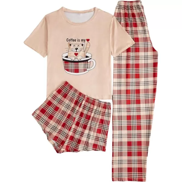 WDIRARA Women's 3 Piece Sleepwear Cow Print Short Sleeve Round Neck Tee Top and Shorts Pajamas Set with Pants