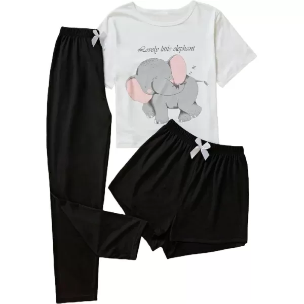 WDIRARA Women's 3 Piece Sleepwear Cow Print Short Sleeve Round Neck Tee Top and Shorts Pajamas Set with Pants
