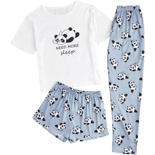 WDIRARA Women's 3 Piece Sleepwear Cow Print Short Sleeve Round Neck Tee Top and Shorts Pajamas Set with Pants