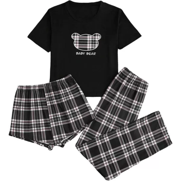 WDIRARA Women's 3 Piece Sleepwear Cow Print Short Sleeve Round Neck Tee Top and Shorts Pajamas Set with Pants
