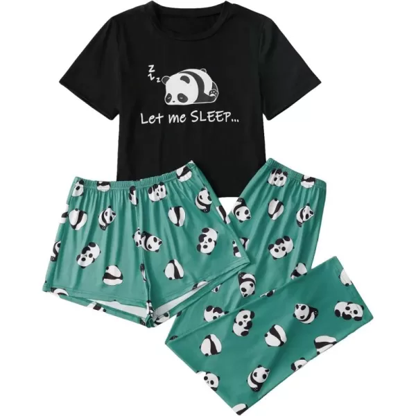 WDIRARA Women's 3 Piece Sleepwear Cow Print Short Sleeve Round Neck Tee Top and Shorts Pajamas Set with Pants