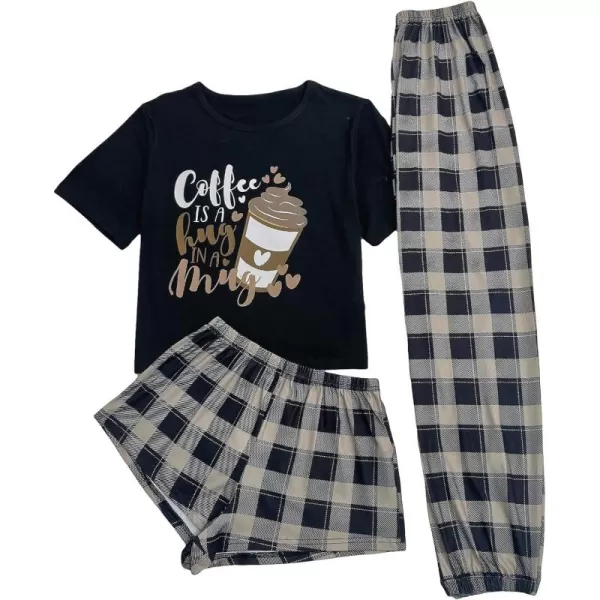 WDIRARA Women's 3 Pieces Sleepwear Cartoon Cow Print Top and Shorts with Pants Pajama Set