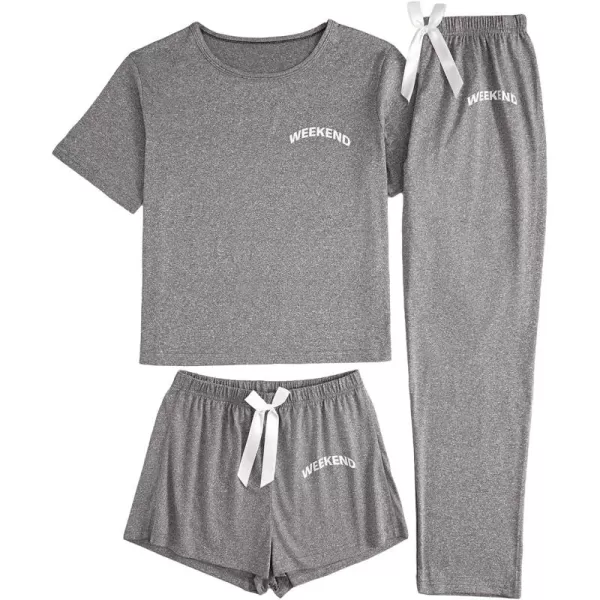 WDIRARA Women's 3 Pieces Sleepwear Cartoon Cow Print Top and Shorts with Pants Pajama Set