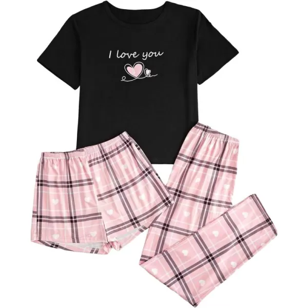 WDIRARA Women's 3 Pieces Sleepwear Cartoon Cow Print Top and Shorts with Pants Pajama Set