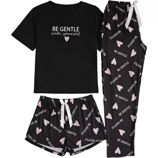 WDIRARA Women's 3 Pieces Sleepwear Cartoon Cow Print Top and Shorts with Pants Pajama Set