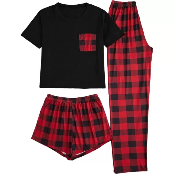WDIRARA Women's 3 Pieces Sleepwear Cartoon Cow Print Top and Shorts with Pants Pajama Set