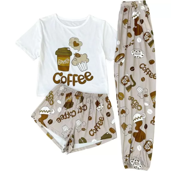 WDIRARA Women's 3 Pieces Sleepwear Cartoon Cow Print Top and Shorts with Pants Pajama Set