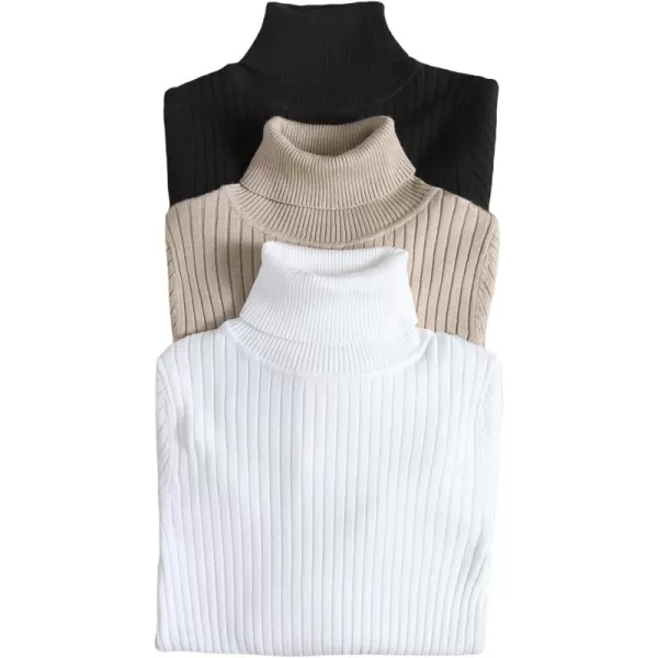WDIRARA Women's 3 Pieces Turtleneck Ribbed Knit Sweater Basic Pullovers