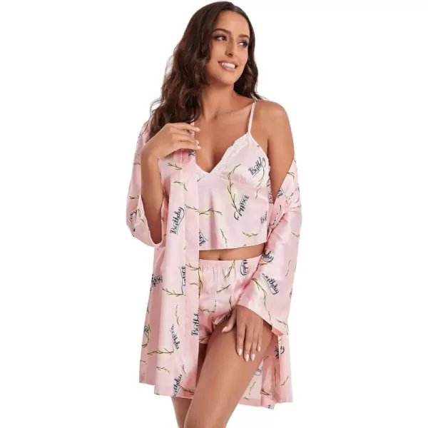 WDIRARA Women's 4 pcs Floral Print Satin Dress Cami Shorts Pajama Set with Robe