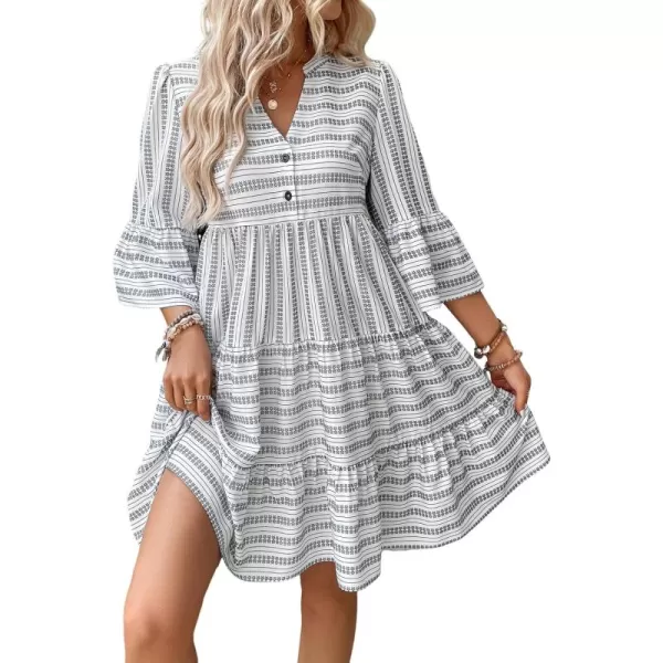 WDIRARA Women's All Over Printed Flounce Sleeve Ruffle Hem High Waisted Button Front Casual Dress