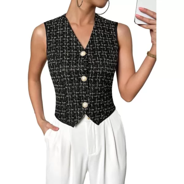 WDIRARA Women's Asymmetrical Hem Button Front Crop Blazer Sleeveless V Neck Blazer Vest