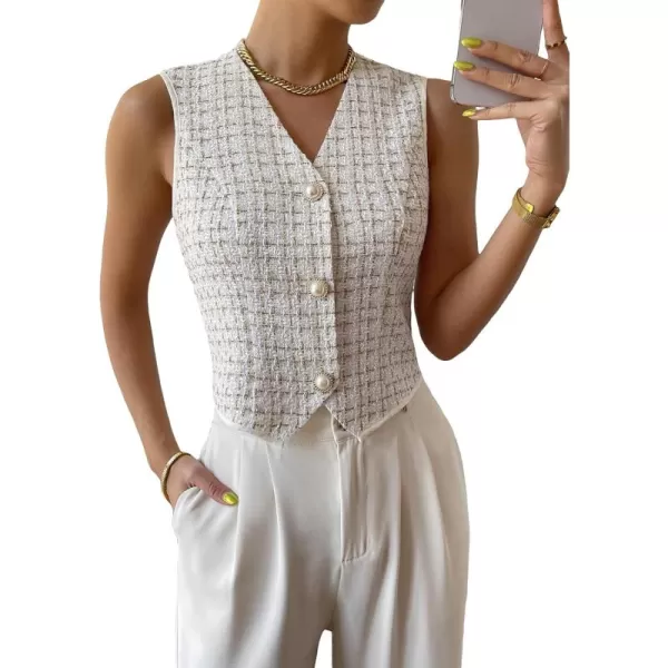 WDIRARA Women's Asymmetrical Hem Button Front Crop Blazer Sleeveless V Neck Blazer Vest