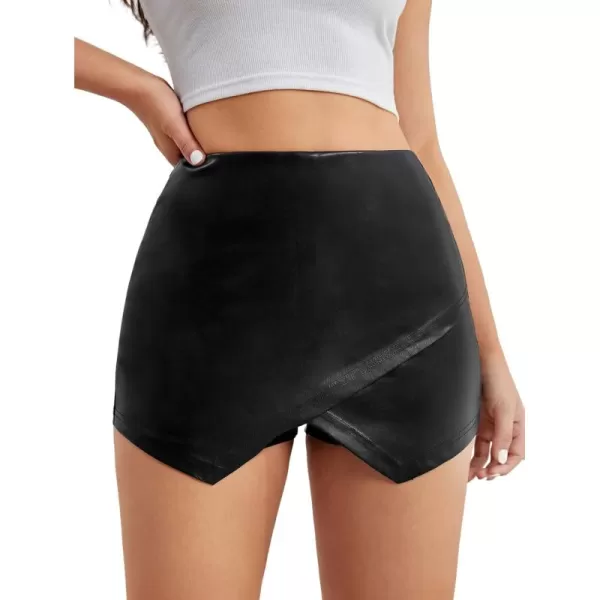 WDIRARA Women's Asymmetrical Hem PU Leather Skinny Skort Party Skirt Shorts