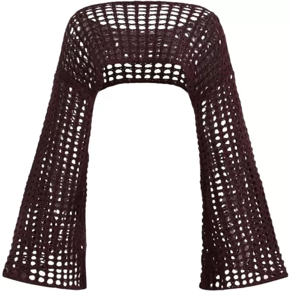 WDIRARA Women's Boat Neck Flounce Long Sleeve Crochet Hollow Out Sweater Crop Knit Top