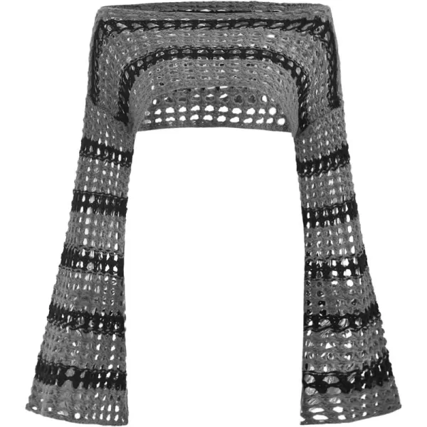 WDIRARA Women's Boat Neck Flounce Long Sleeve Crochet Hollow Out Sweater Crop Knit Top