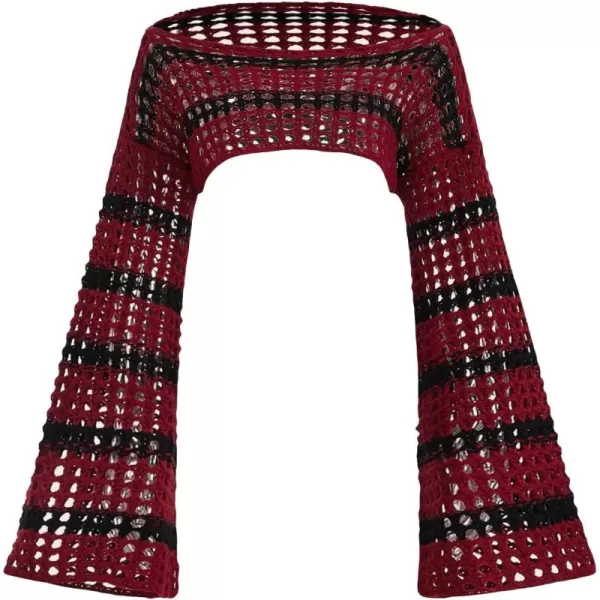 WDIRARA Women's Boat Neck Flounce Long Sleeve Crochet Hollow Out Sweater Crop Knit Top