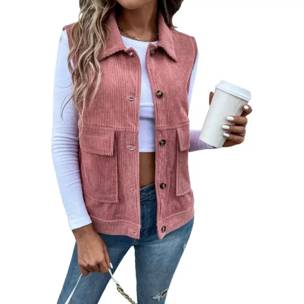 WDIRARA Women's Button Front Sleeveless Collar Corduroy Vest Jacket with Pocket