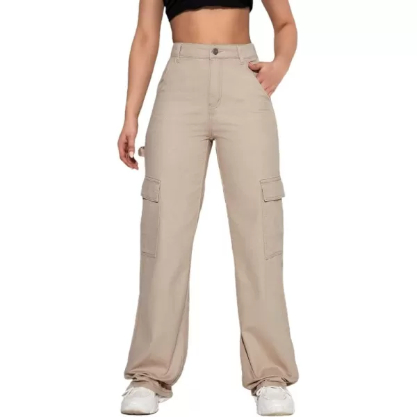 WDIRARA Women's Camo Print Cargo Jeans High Waist Wide Leg Denim Army Pants