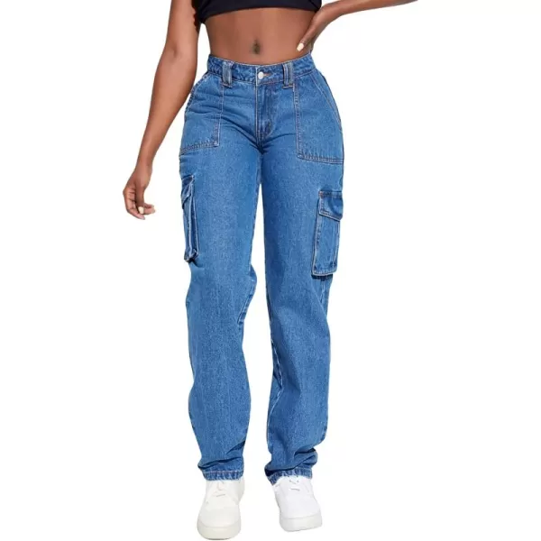 WDIRARA Women's Camo Print Cargo Jeans High Waist Wide Leg Denim Army Pants