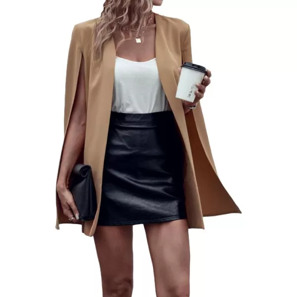 WDIRARA Women's Cape Blazer Cloak Split Sleeve Open Front Jacket Work Business Casual Blazer Solid Cape Coats