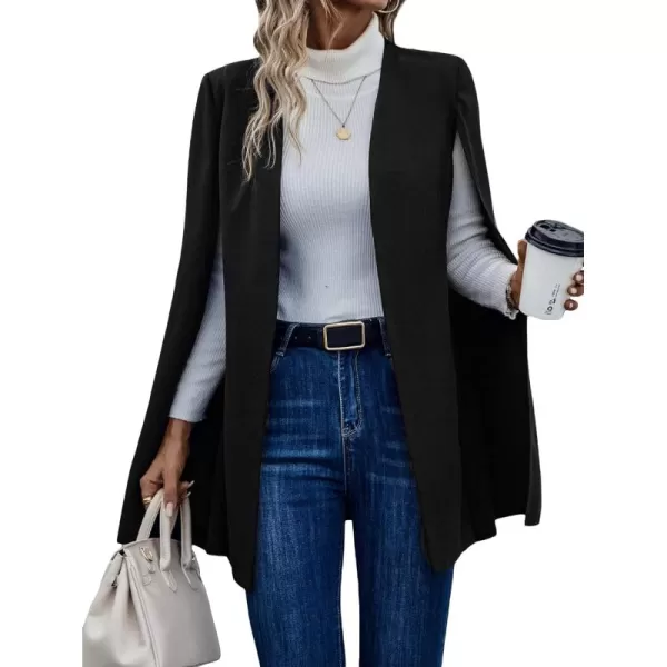 WDIRARA Women's Cape Blazer Cloak Split Sleeve Open Front Jacket Work Business Casual Blazer Solid Cape Coats