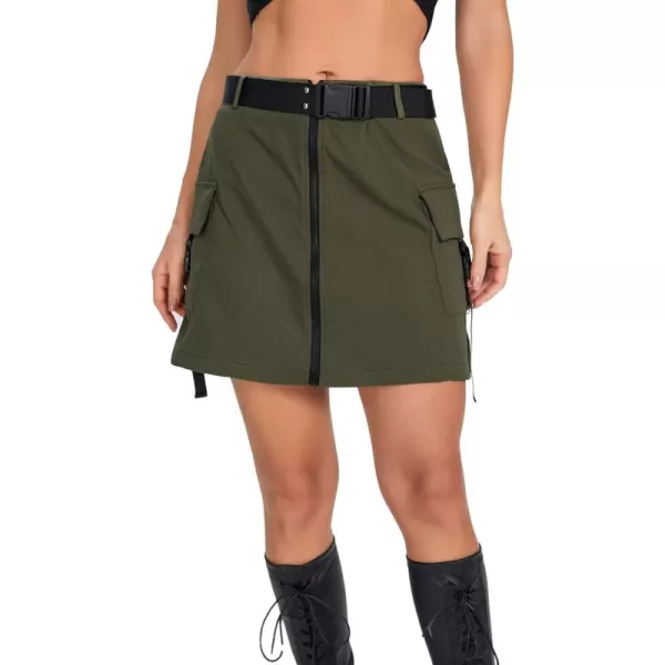 WDIRARA Women's Cargo Skirt Utility Asymmetrical Slit High Waist Wrap Mini Skirt with Buckle Black Plaid XS