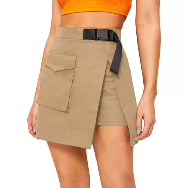 WDIRARA Women's Cargo Skirt Utility Asymmetrical Slit High Waist Wrap Mini Skirt with Buckle Black Plaid XS