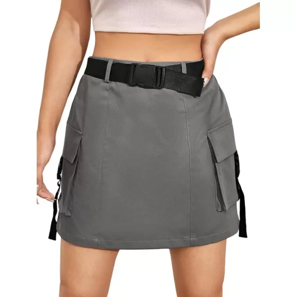 WDIRARA Women's Cargo Skirt Utility Asymmetrical Slit High Waist Wrap Mini Skirt with Buckle Black Plaid XS