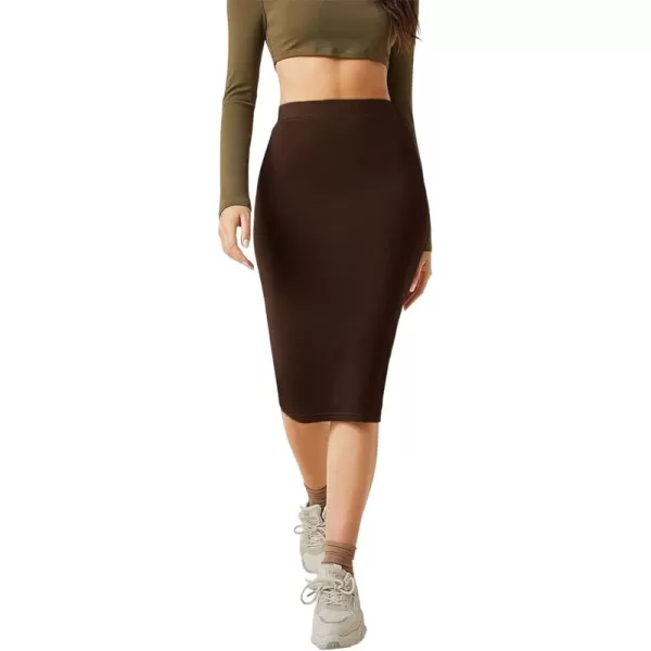 WDIRARA Women's Casual Drawstring Waist Split Back Solid Midii Skirt