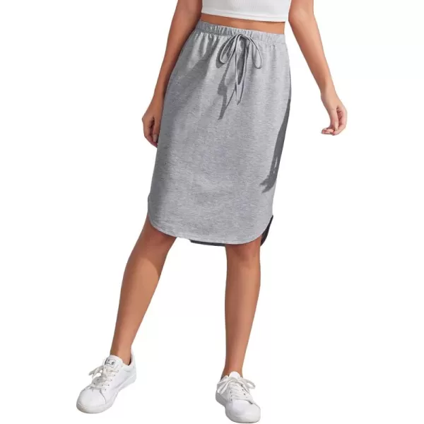 WDIRARA Women's Casual Drawstring Waist Split Back Solid Midii Skirt